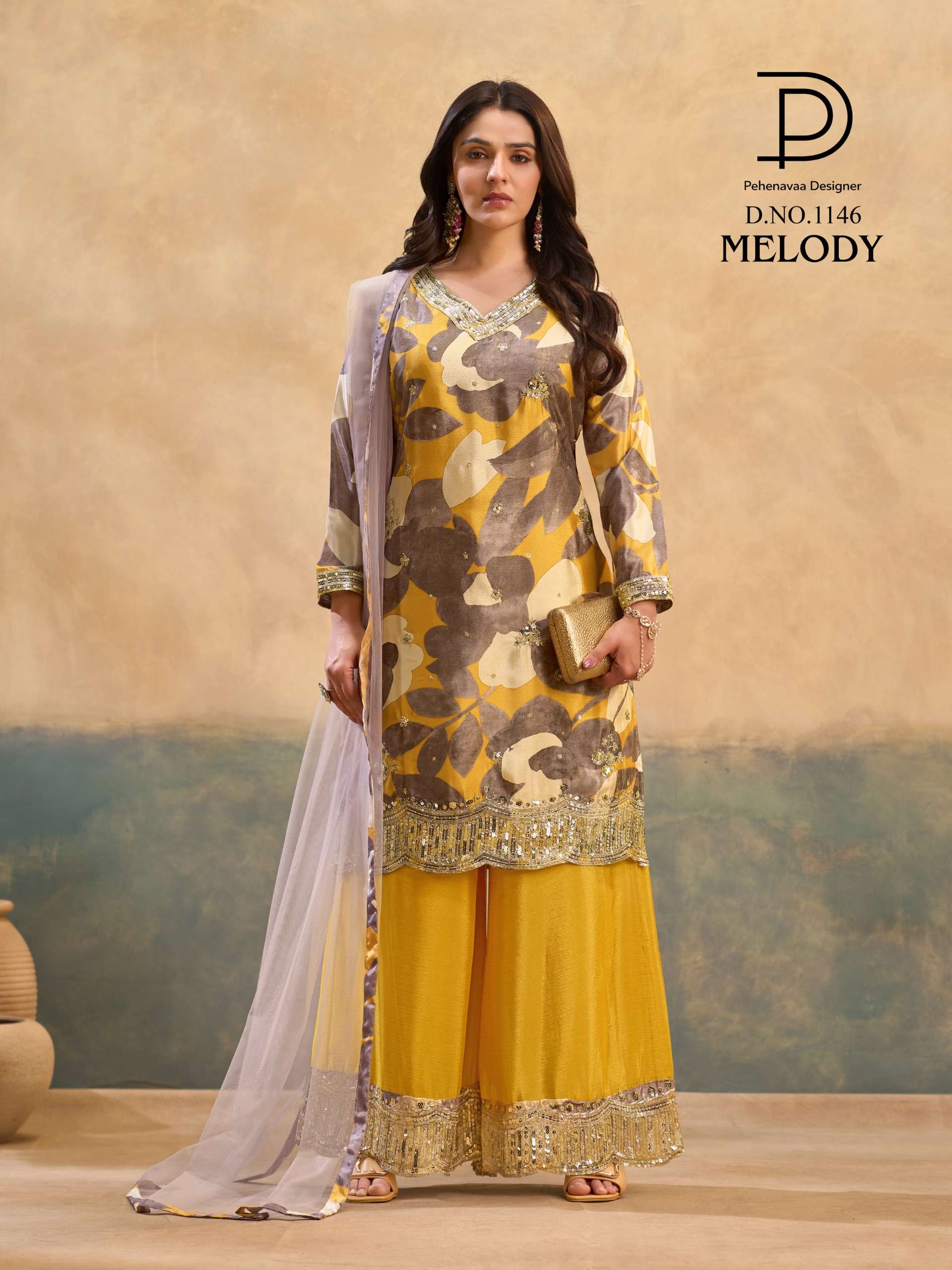 MELODY 1143 TO 1146 CHINON EMBROIDERY WORK PALAZZO TYPE SUIT THIS FESTIVAL TREND ONLINE